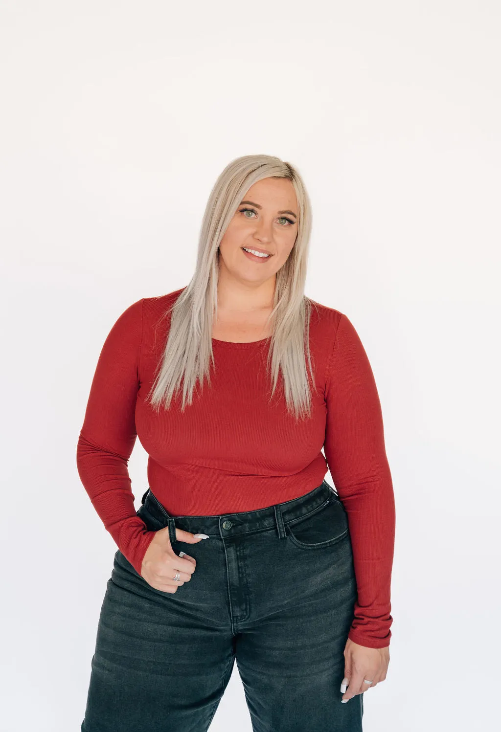 High Neck Long Sleeve Bodysuit - Burgundy