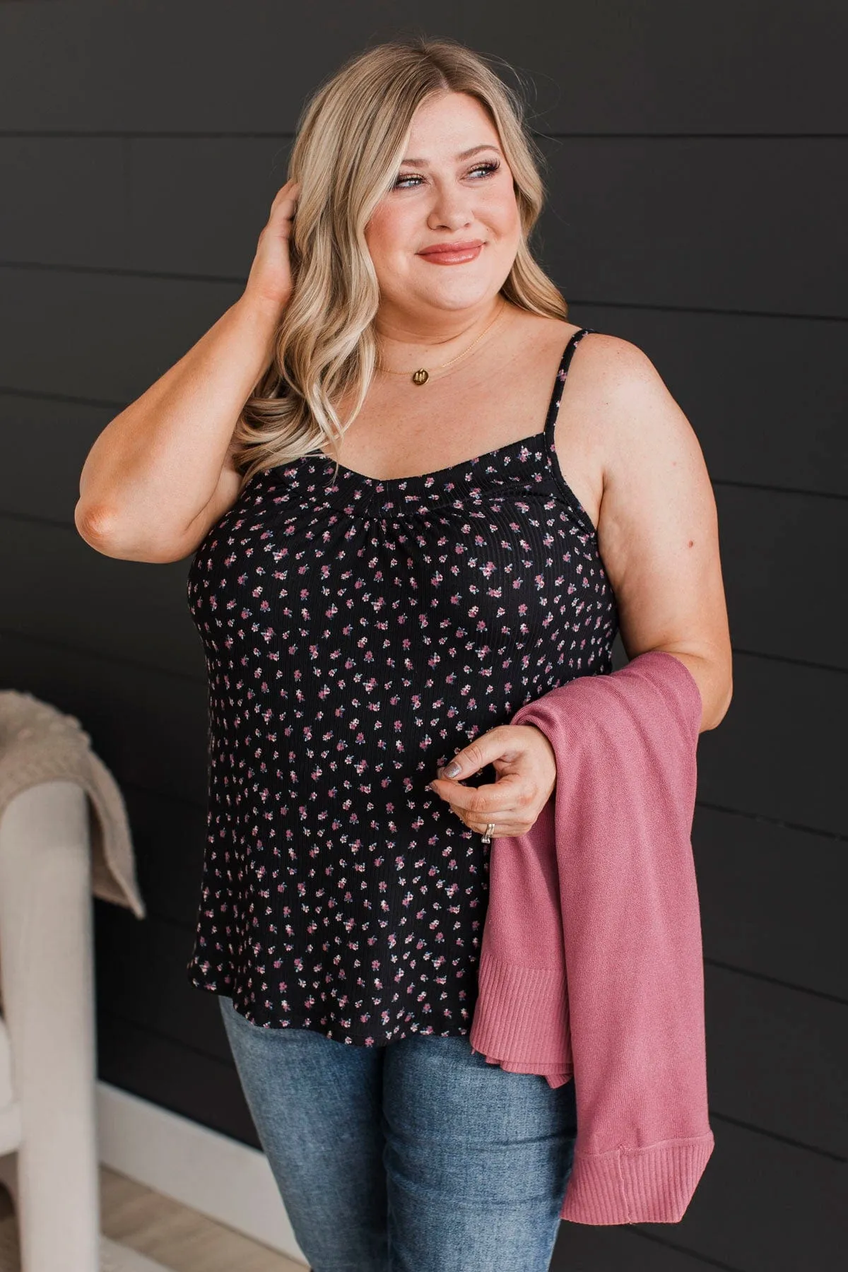Hopelessly Yours Floral Tank Top- Black & Mauve