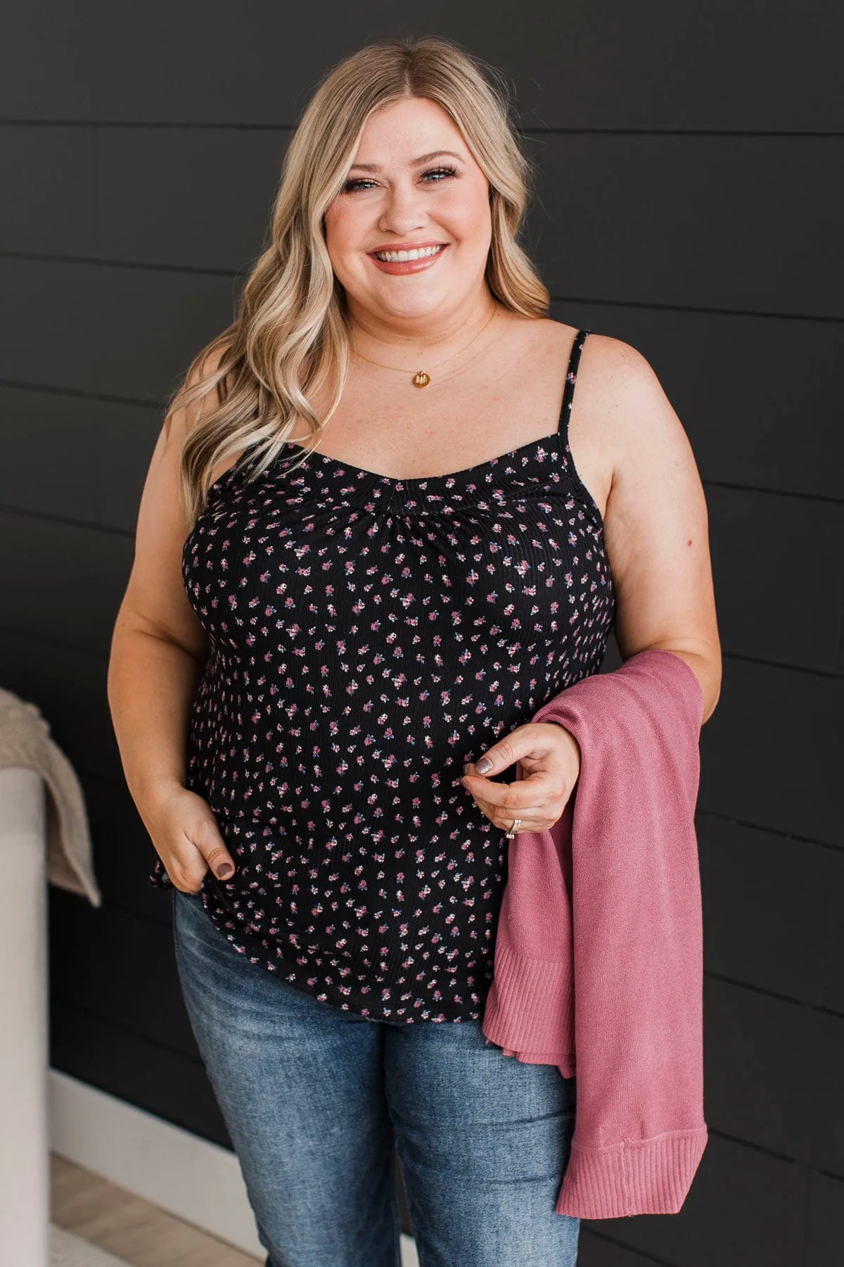 Hopelessly Yours Floral Tank Top- Black & Mauve