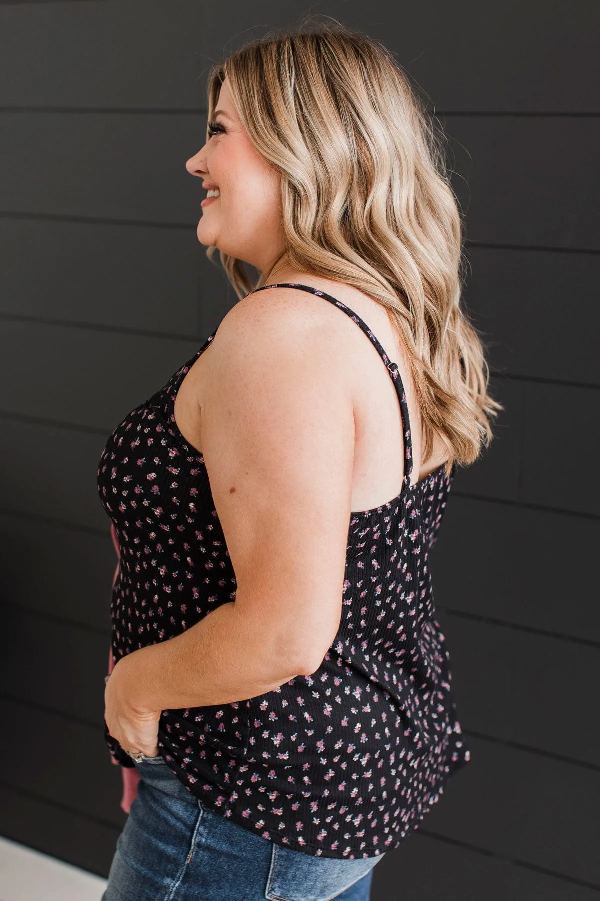 Hopelessly Yours Floral Tank Top- Black & Mauve