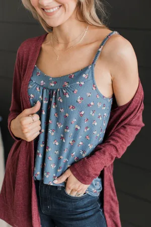 Hopelessly Yours Floral Tank Top- Denim Blue