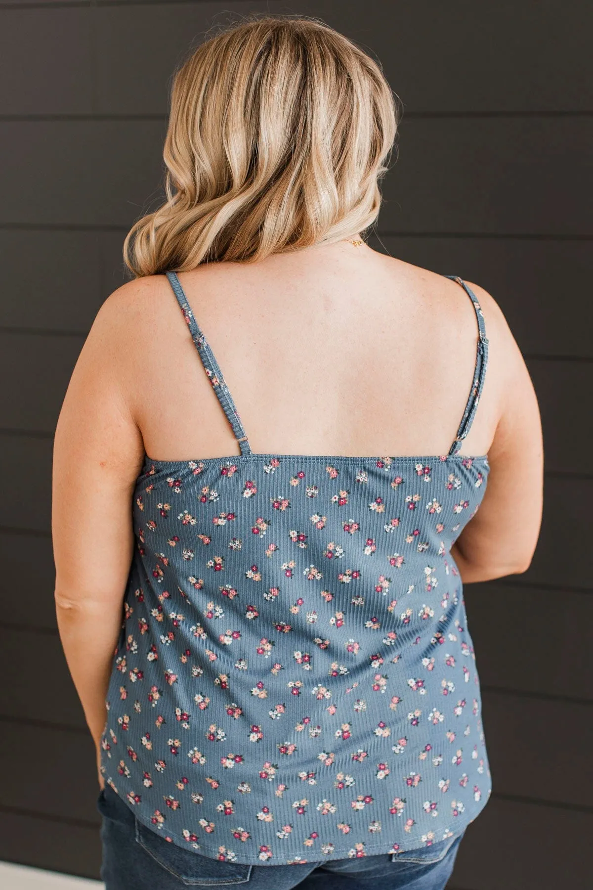 Hopelessly Yours Floral Tank Top- Denim Blue