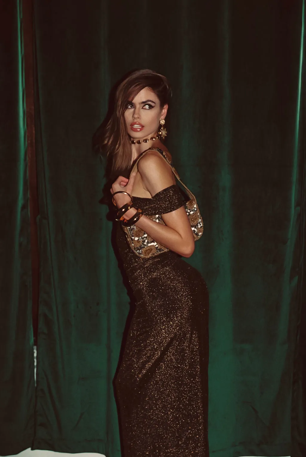 Hypnotized Gold Lurex Off The Shoulder Top