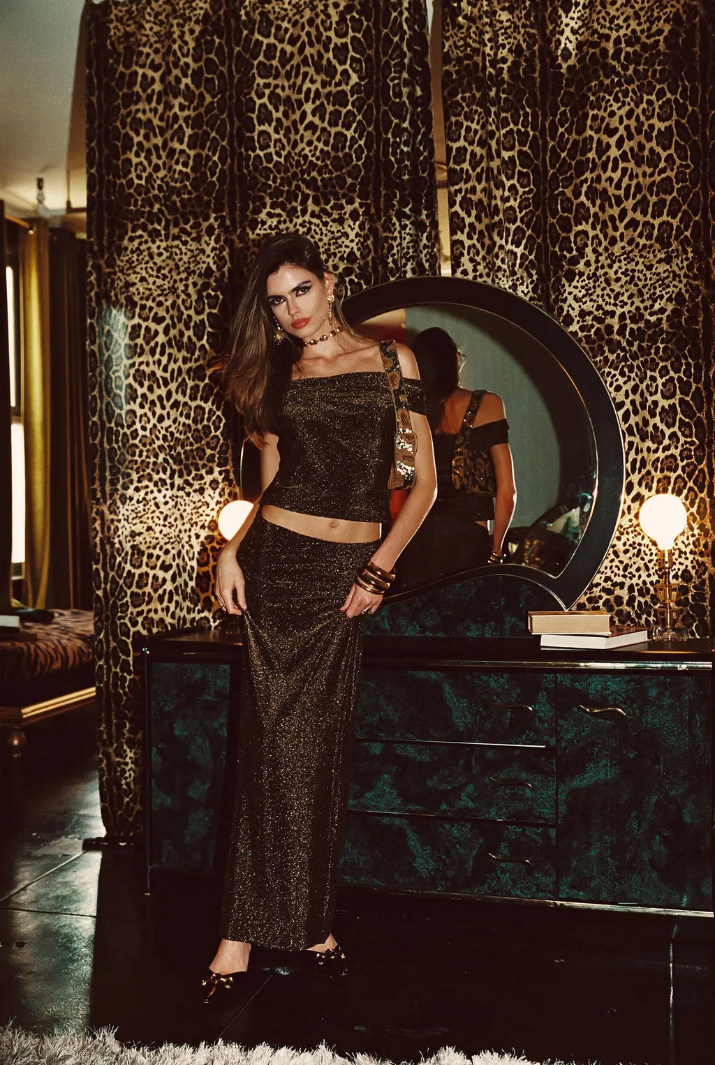 Hypnotized Gold Lurex Off The Shoulder Top