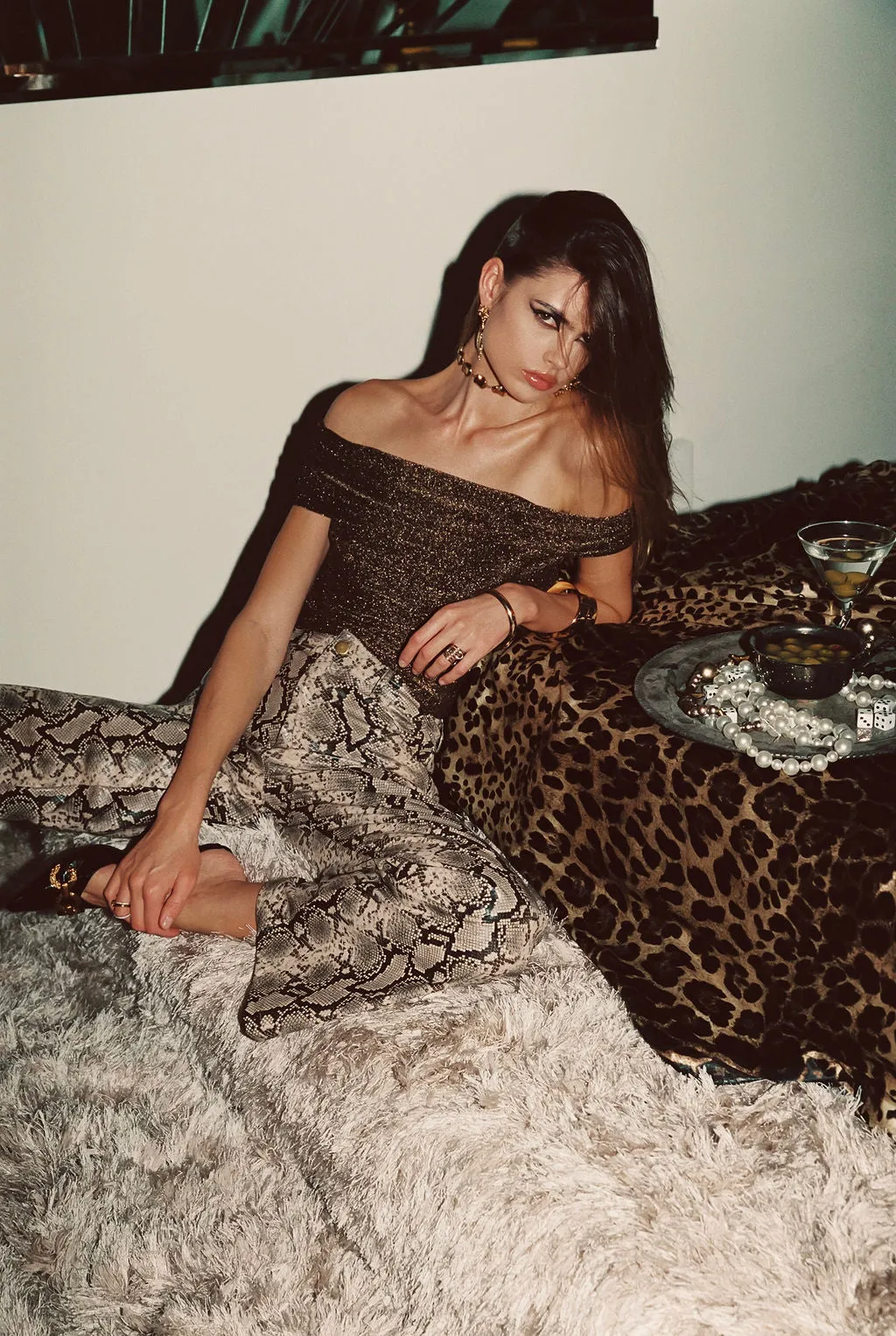 Hypnotized Gold Lurex Off The Shoulder Top