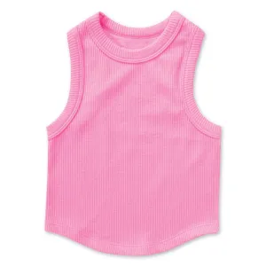 Iscream Cropped Ribbed Racerback Tank Top - Rose