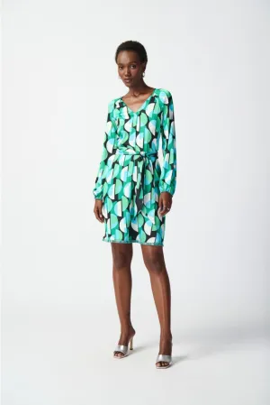 Joseph Ribkoff Black/Multi Retro Geometric Print Belted Shift Dress 241162