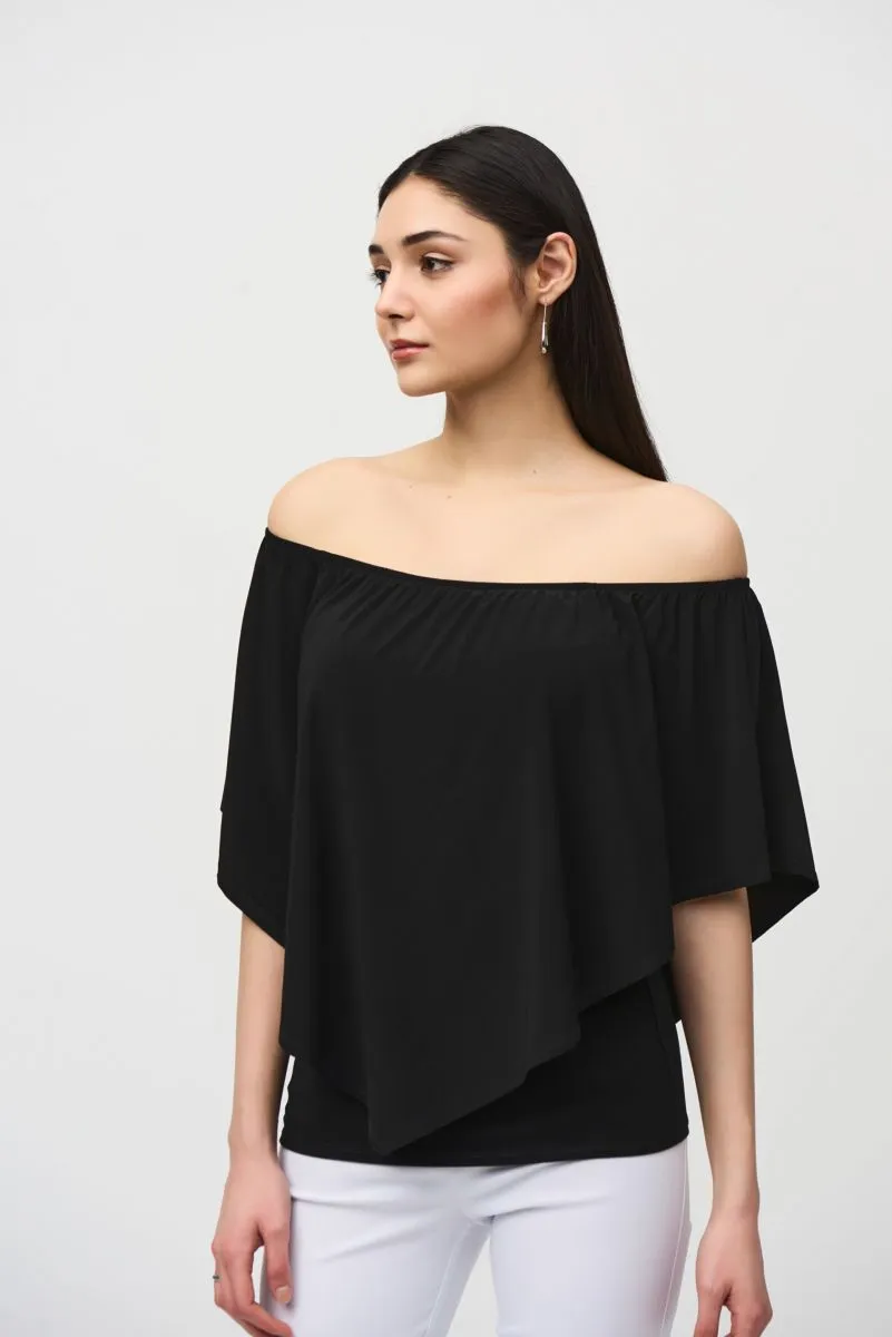Joseph Ribkoff Layered Shirred Off-Shoulder Lightweight Top 242174