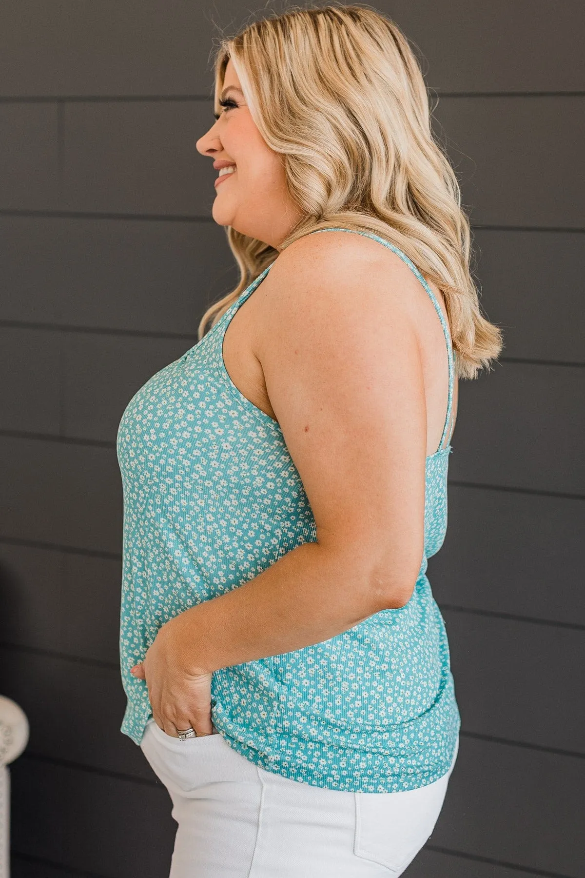 Just A Crush Floral Tank Top- Aqua
