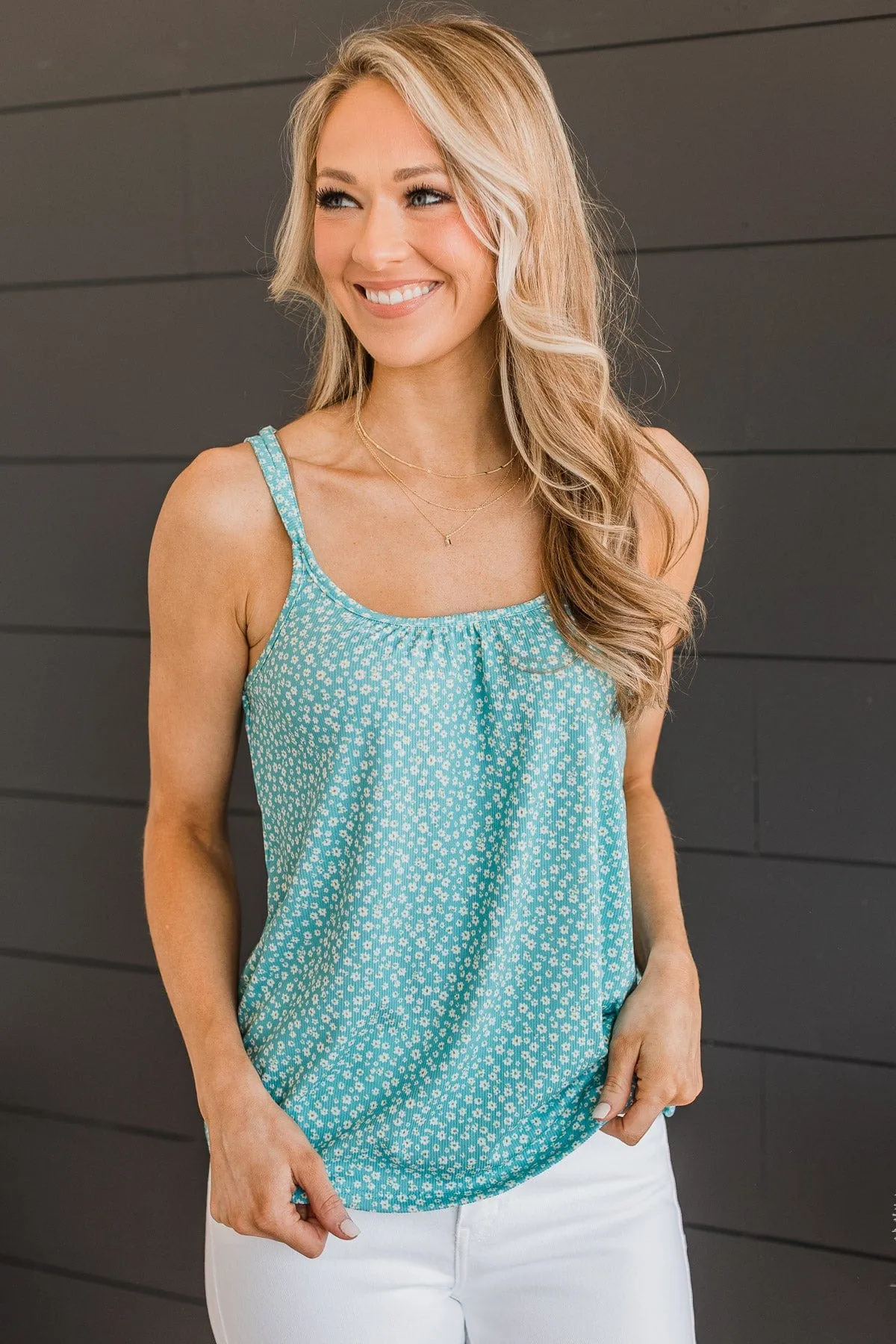 Just A Crush Floral Tank Top- Aqua
