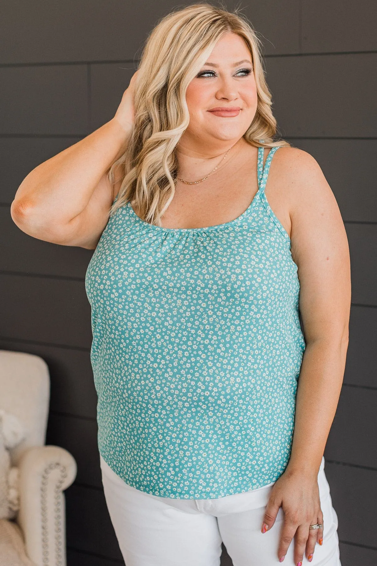 Just A Crush Floral Tank Top- Aqua