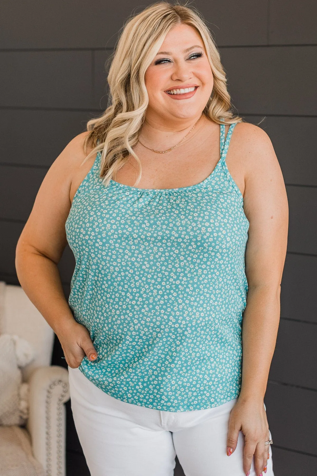 Just A Crush Floral Tank Top- Aqua