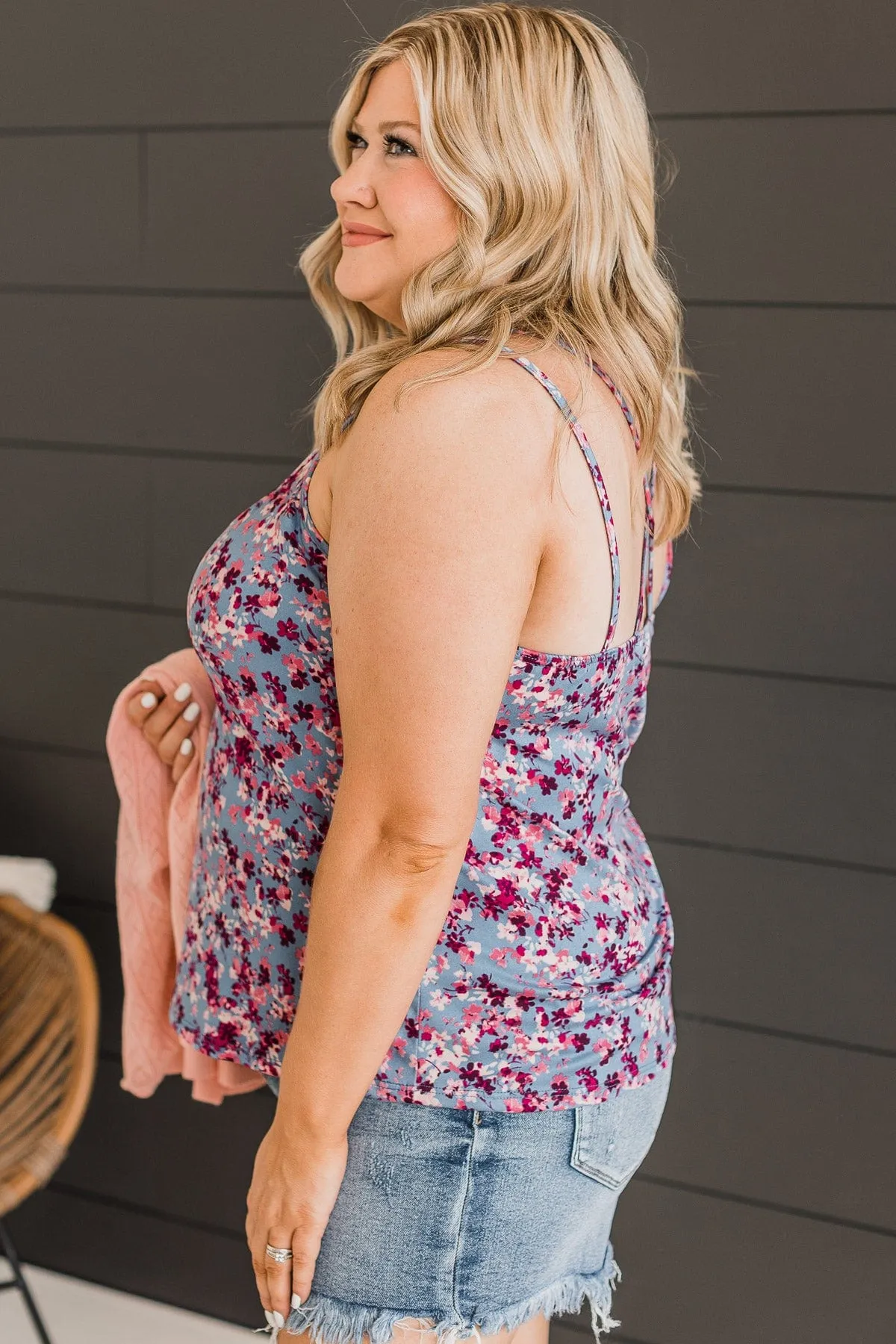 Just A Crush Floral Tank Top- Blue & Blush