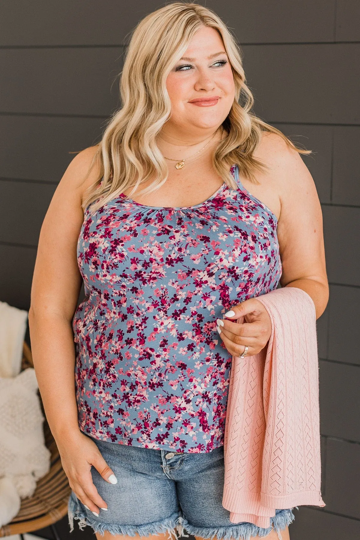 Just A Crush Floral Tank Top- Blue & Blush