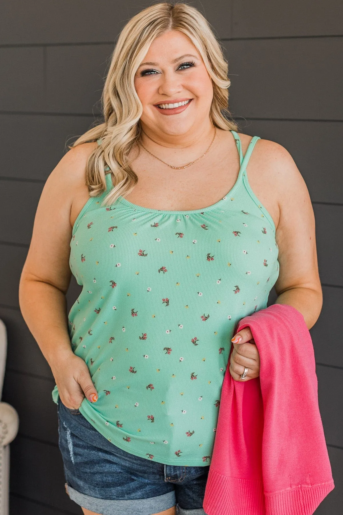 Just A Crush Floral Tank Top- Mint