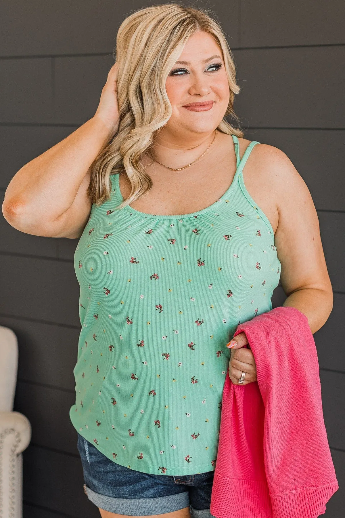 Just A Crush Floral Tank Top- Mint