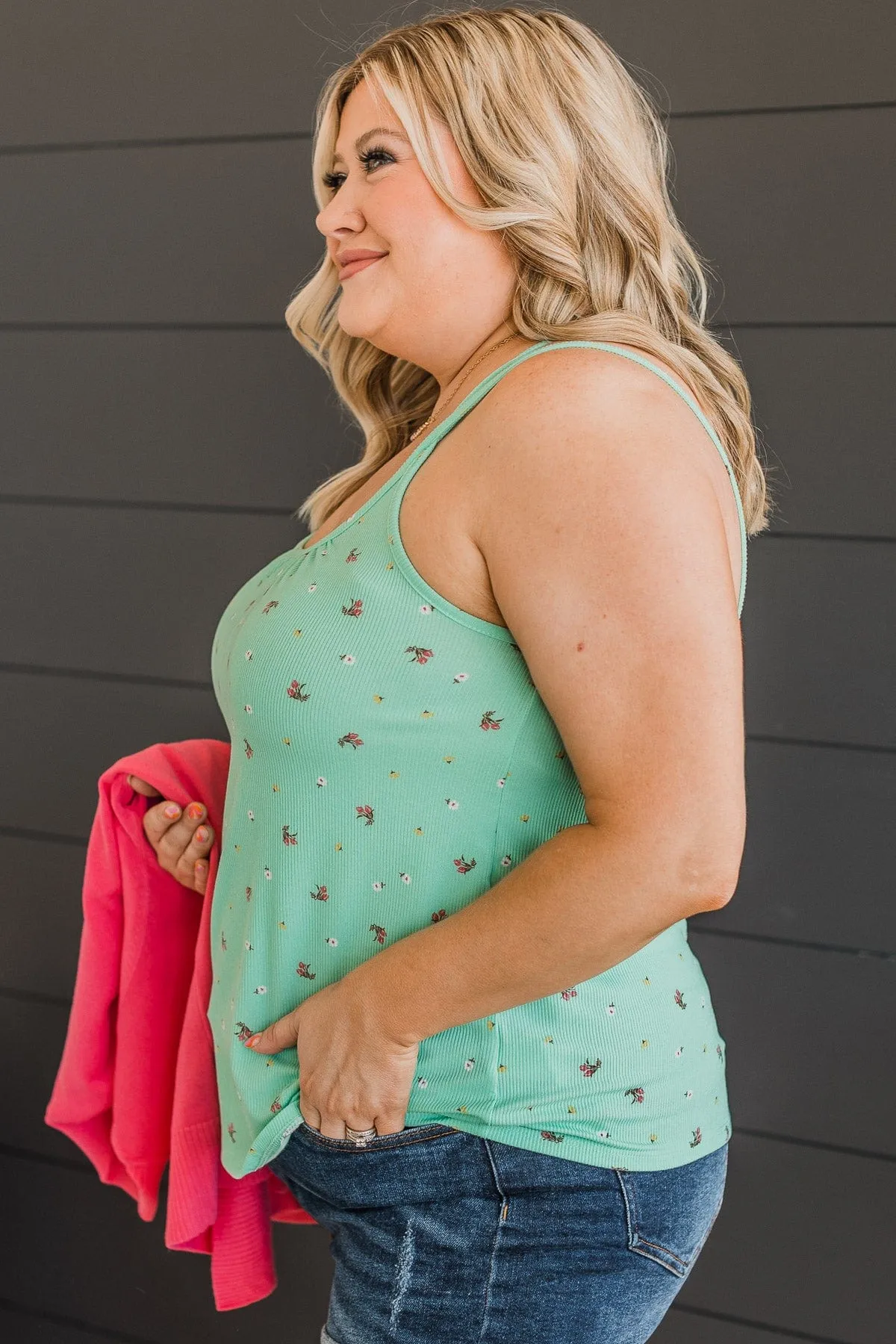 Just A Crush Floral Tank Top- Mint