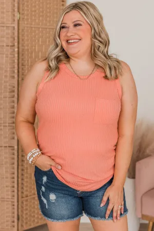 Just Peachy Ribbed Knit Tank Top- Peach