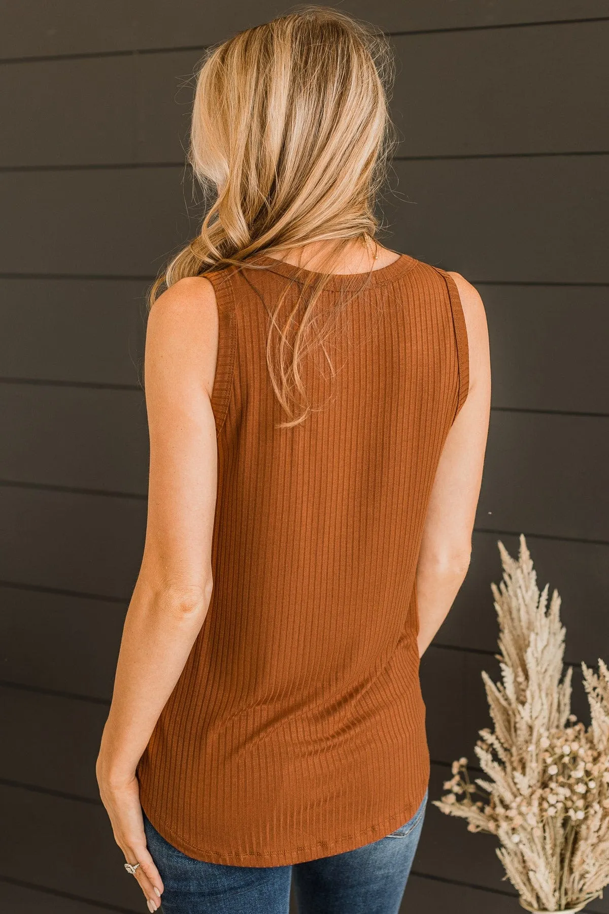 Just Peachy Ribbed Tank Top- Dark Camel