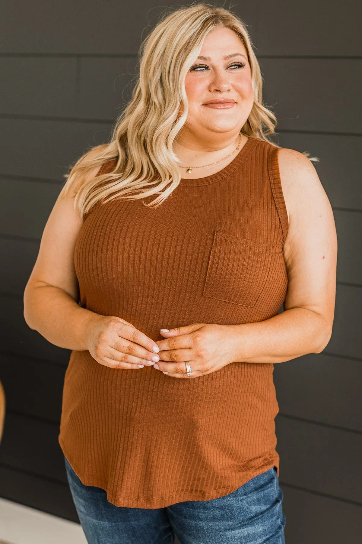 Just Peachy Ribbed Tank Top- Dark Camel