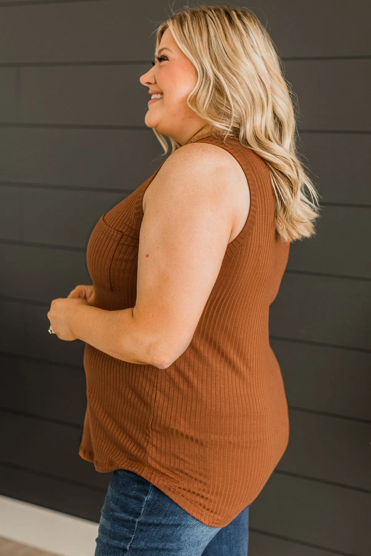 Just Peachy Ribbed Tank Top- Dark Camel