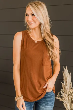 Just Peachy Ribbed Tank Top- Dark Camel