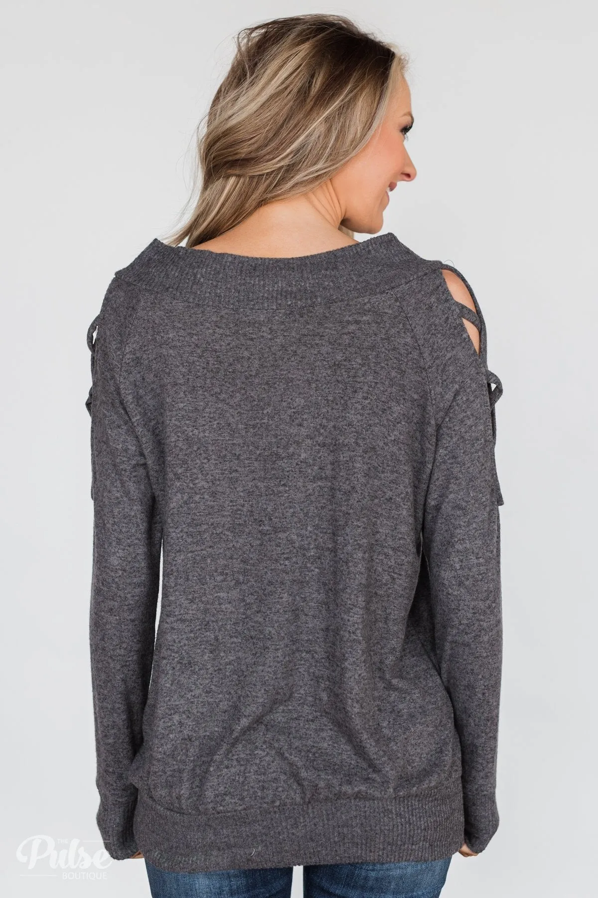 Keep Holding On Sleeve Detail Sweater- Charcoal