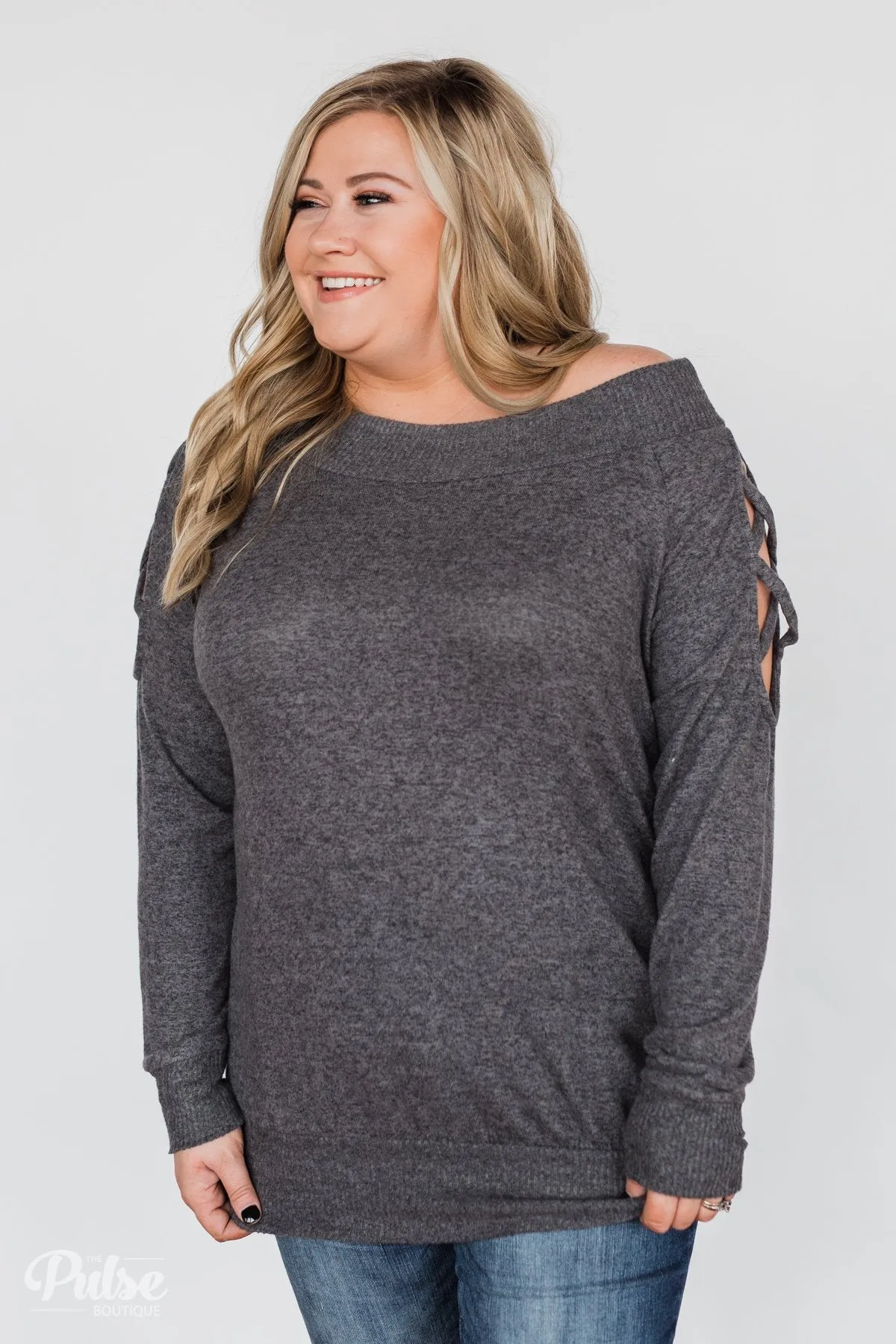 Keep Holding On Sleeve Detail Sweater- Charcoal