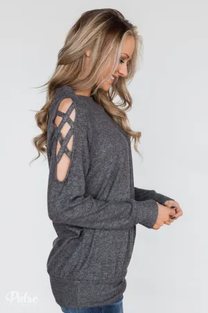 Keep Holding On Sleeve Detail Sweater- Charcoal