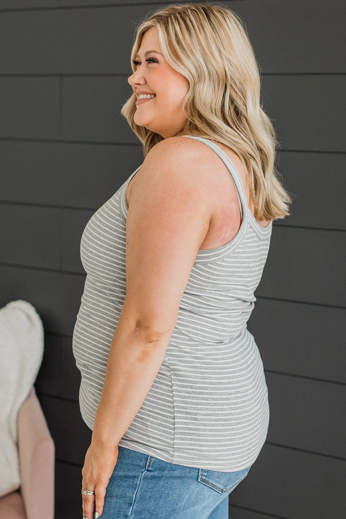 Kind Ways Striped Tank Top- Heather Grey