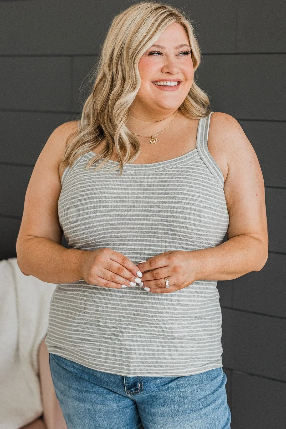 Kind Ways Striped Tank Top- Heather Grey