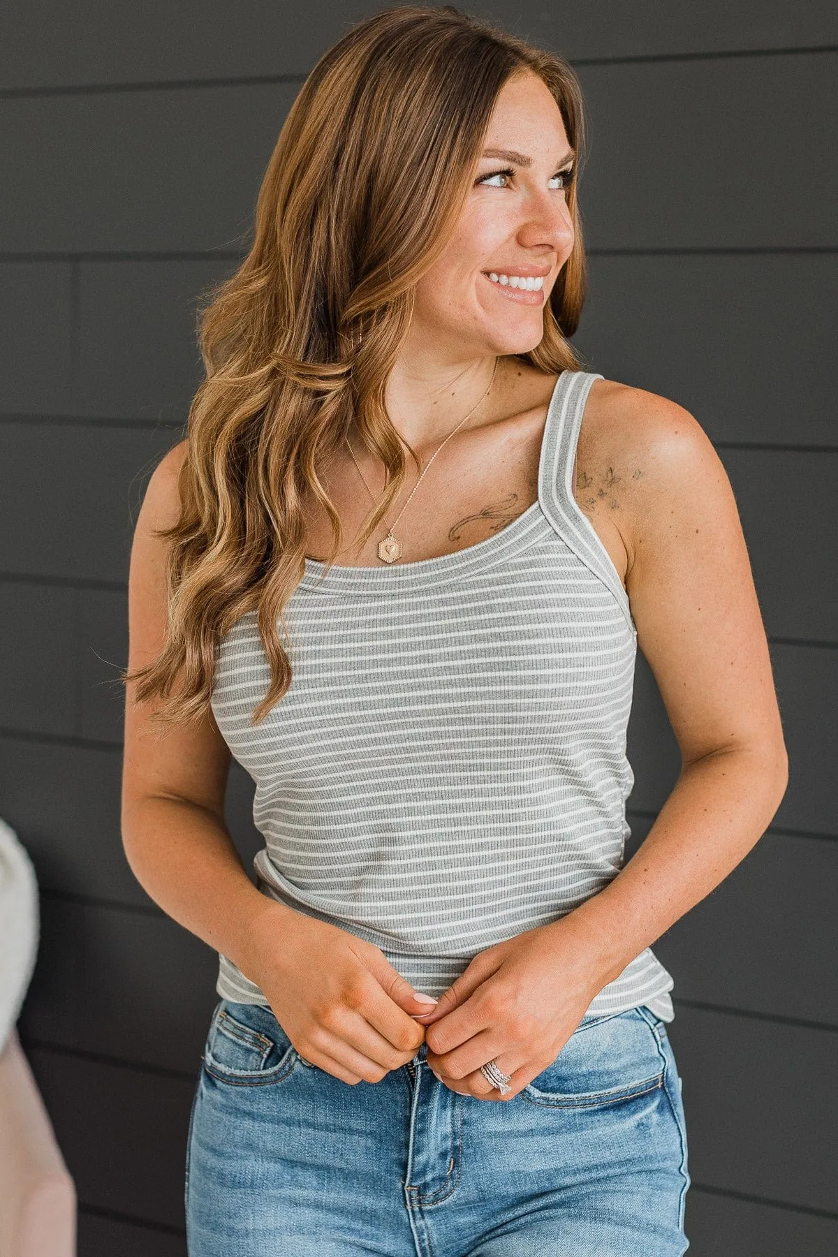 Kind Ways Striped Tank Top- Heather Grey