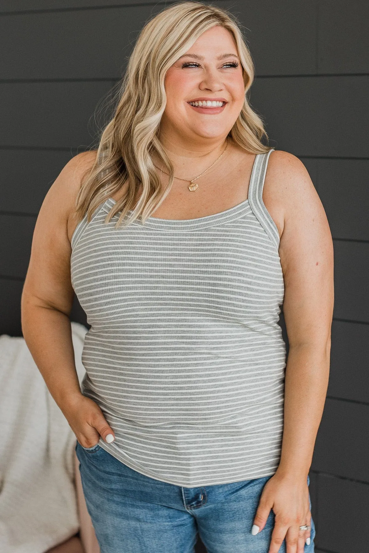 Kind Ways Striped Tank Top- Heather Grey