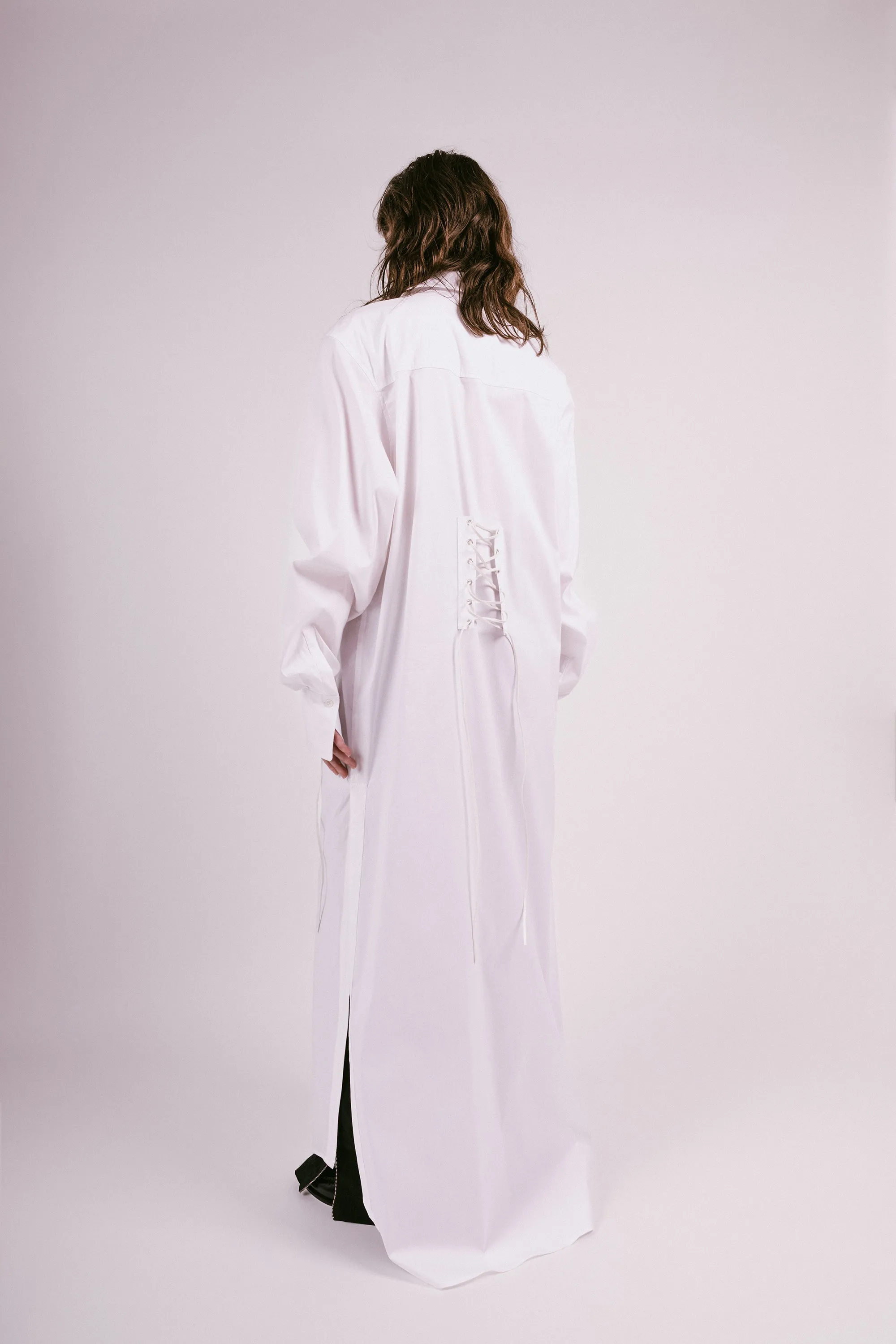 Lace-up Shirt Dress in Organic Cotton