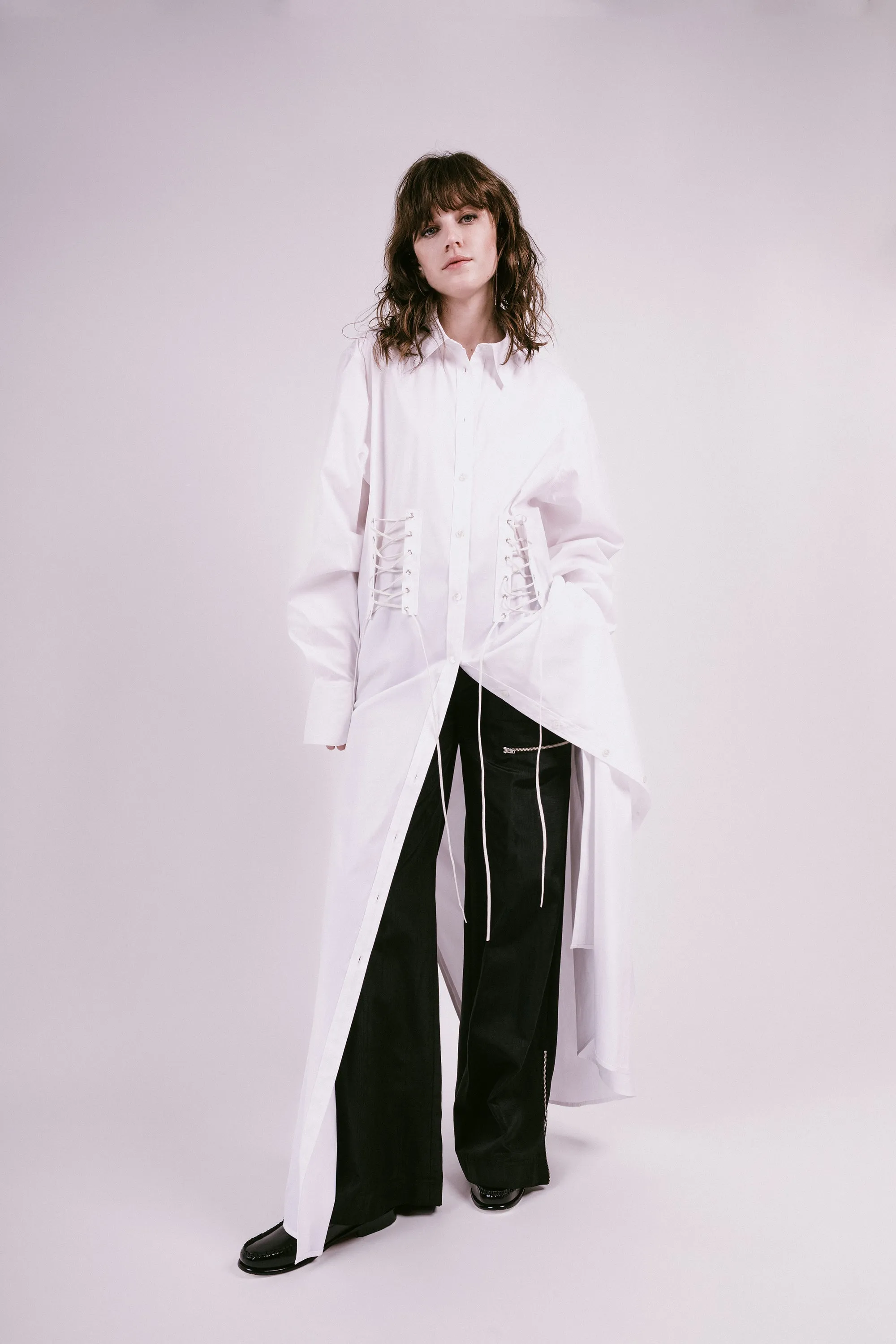 Lace-up Shirt Dress in Organic Cotton