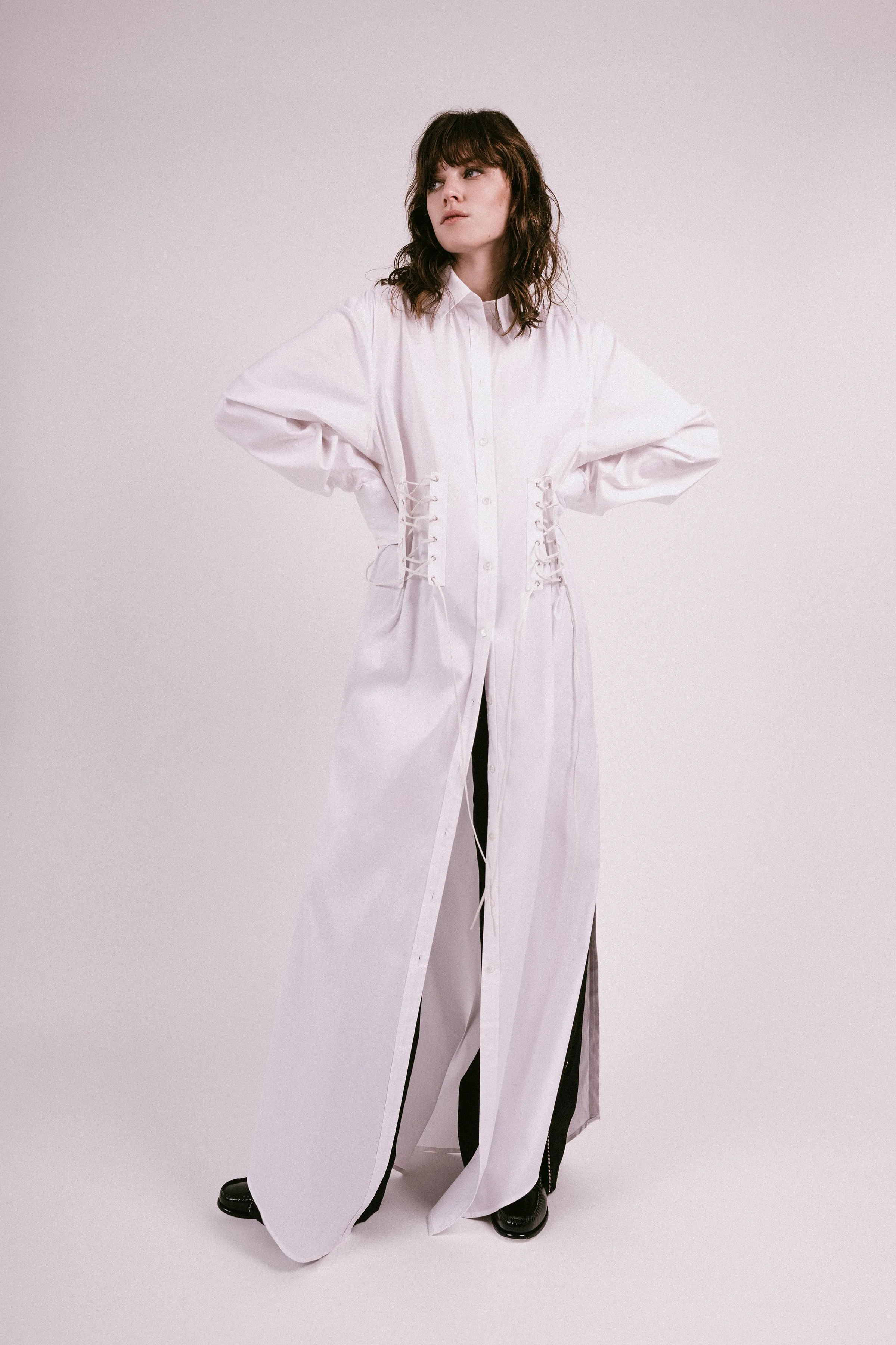 Lace-up Shirt Dress in Organic Cotton