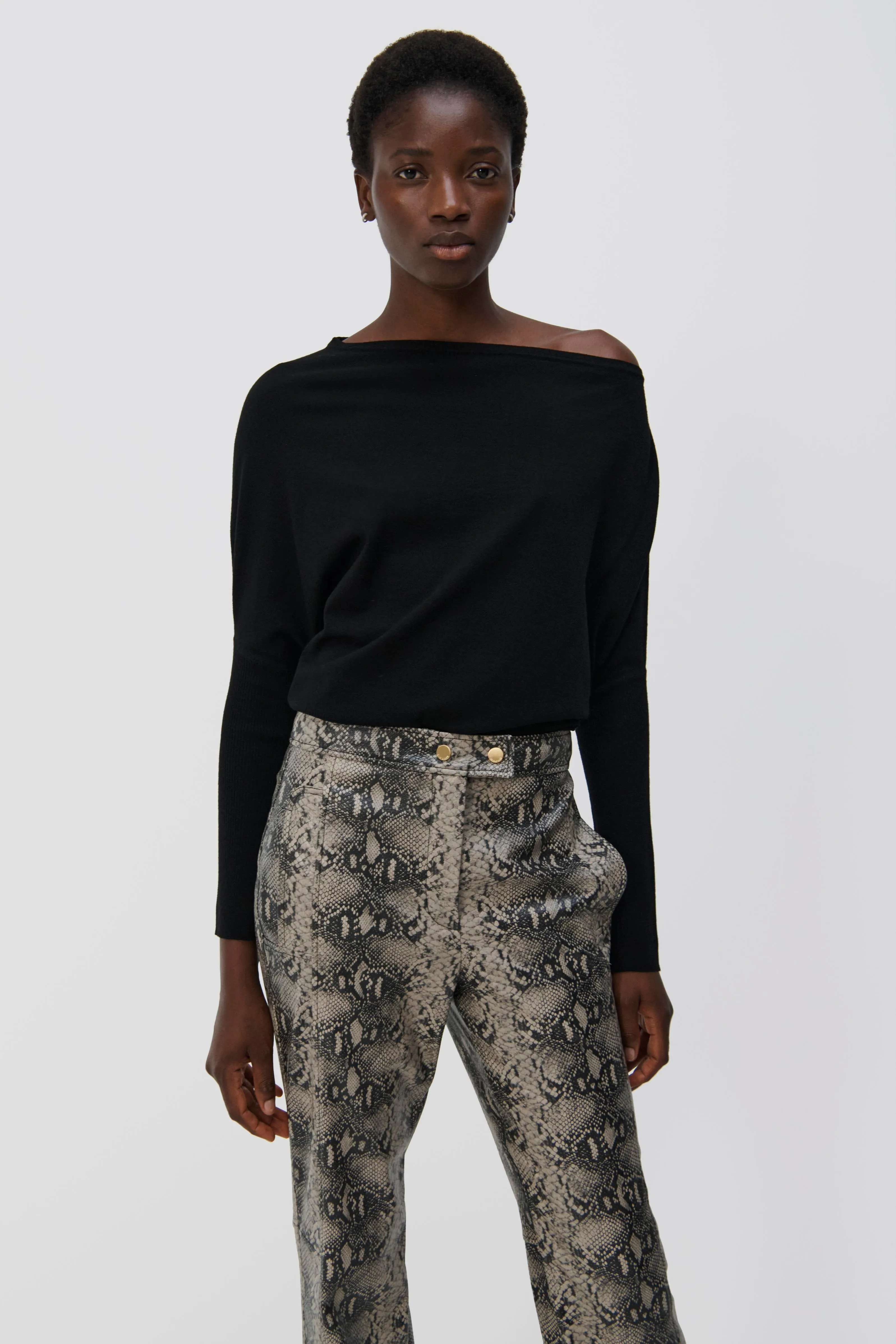 Lavina Draped Off Shoulder Sweater in Black