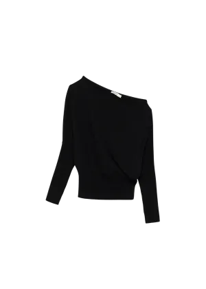 Lavina Draped Off Shoulder Sweater in Black