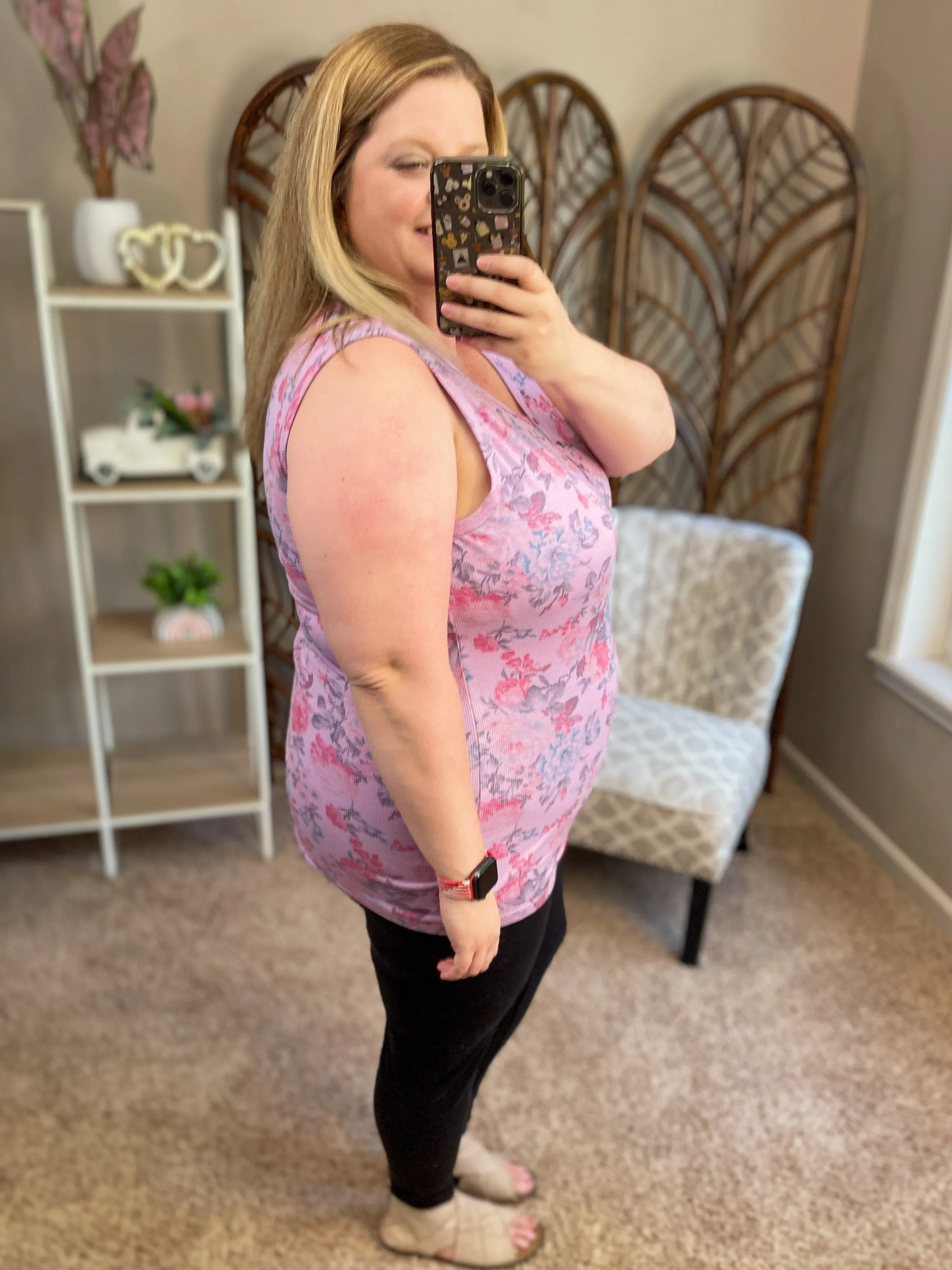 Layer Me Up Ribbed Tank - Purple Floral