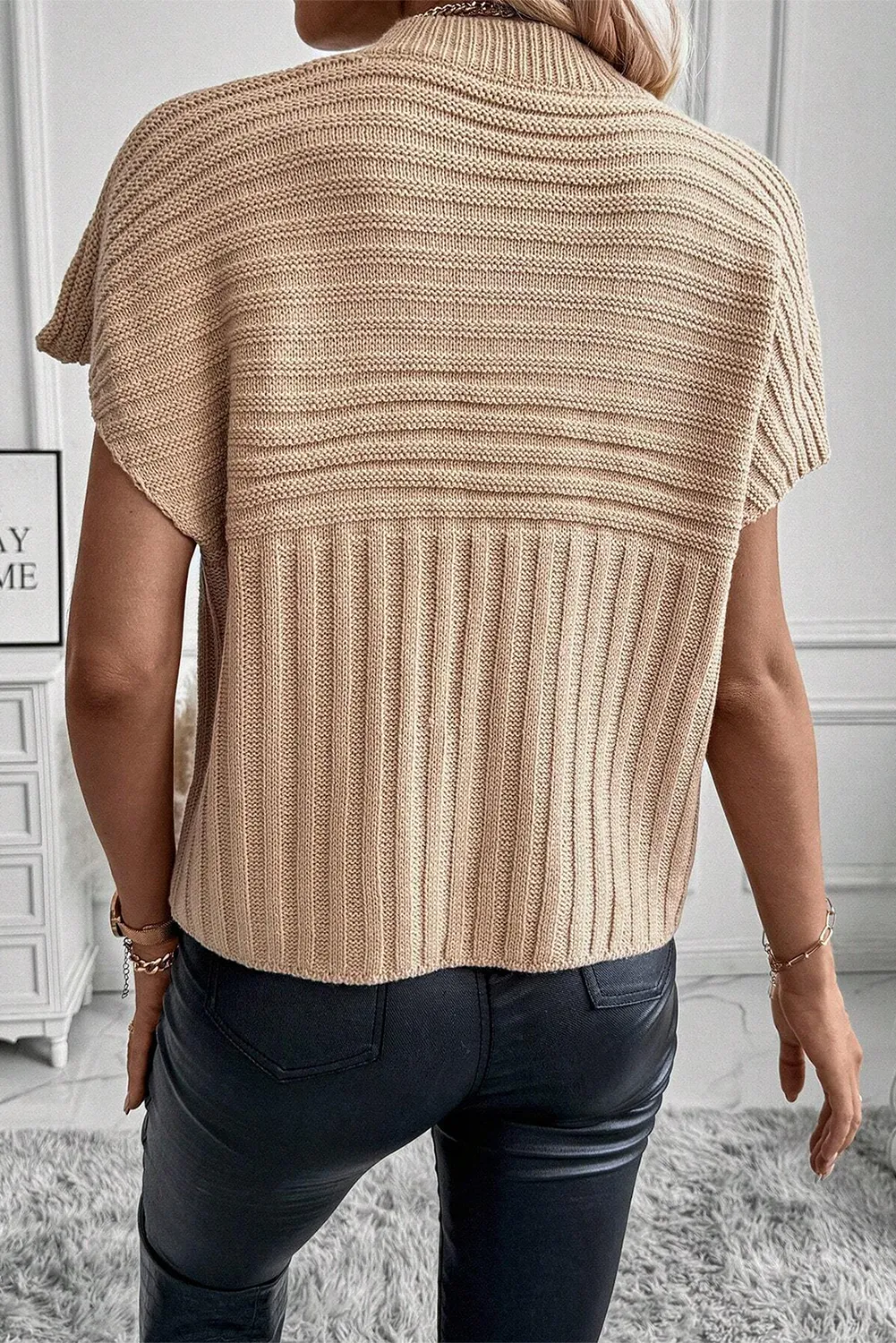 Light French Beige Rib Knitted Batwing Sleeve Sweater Top