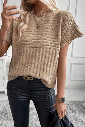Light French Beige Rib Knitted Batwing Sleeve Sweater Top