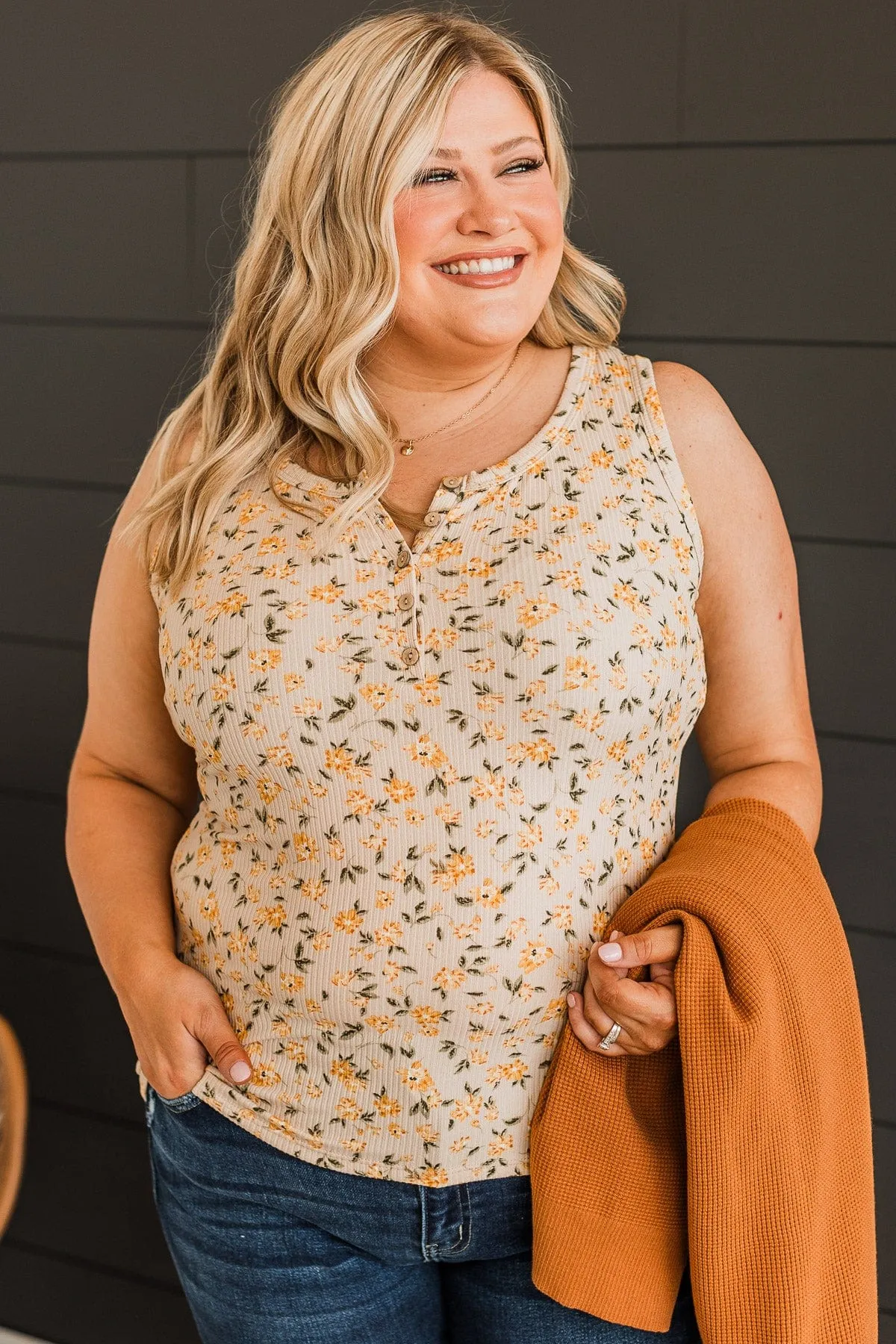 Love Out Loud Floral Tank Top- Light Taupe