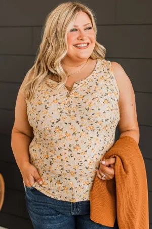 Love Out Loud Floral Tank Top- Light Taupe