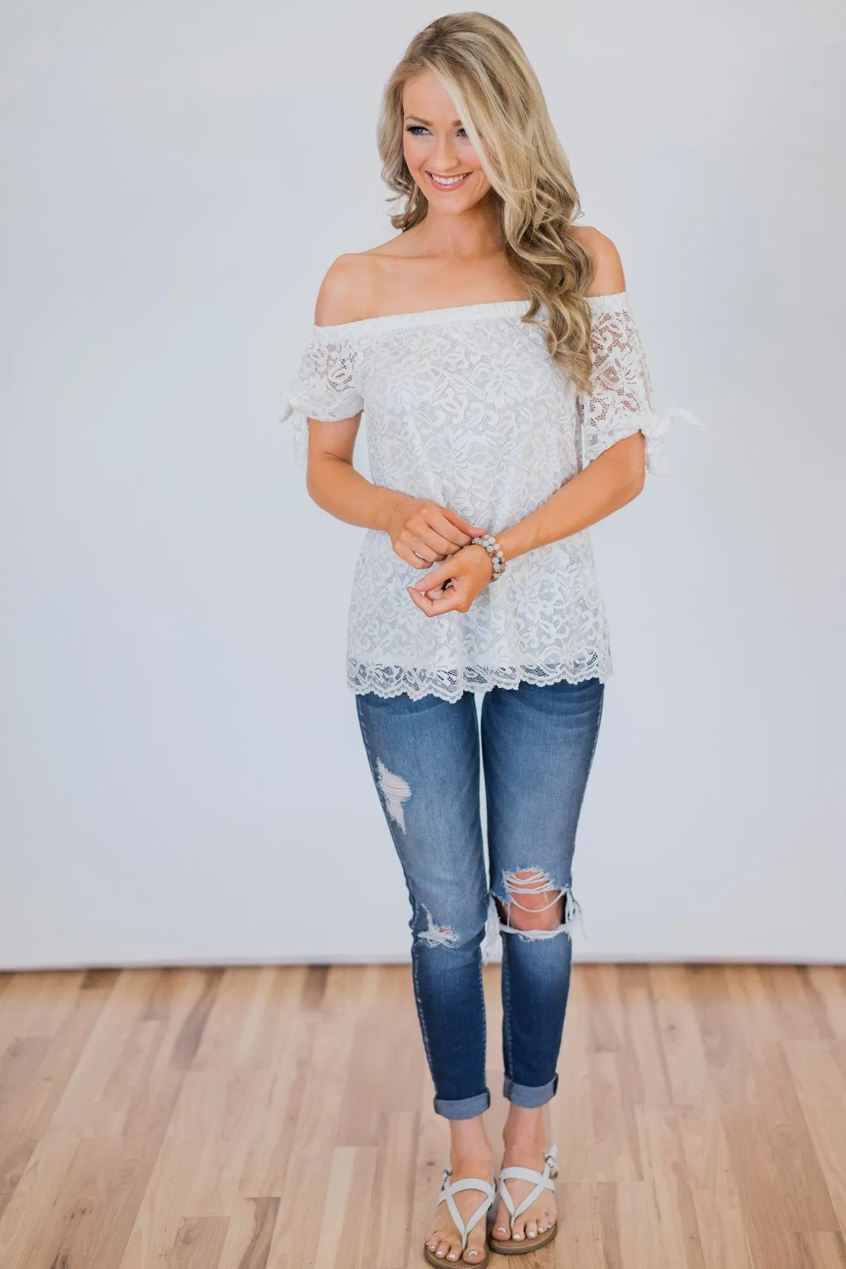Lucky Charm Lace Off The Shoulder Top  - Ivory