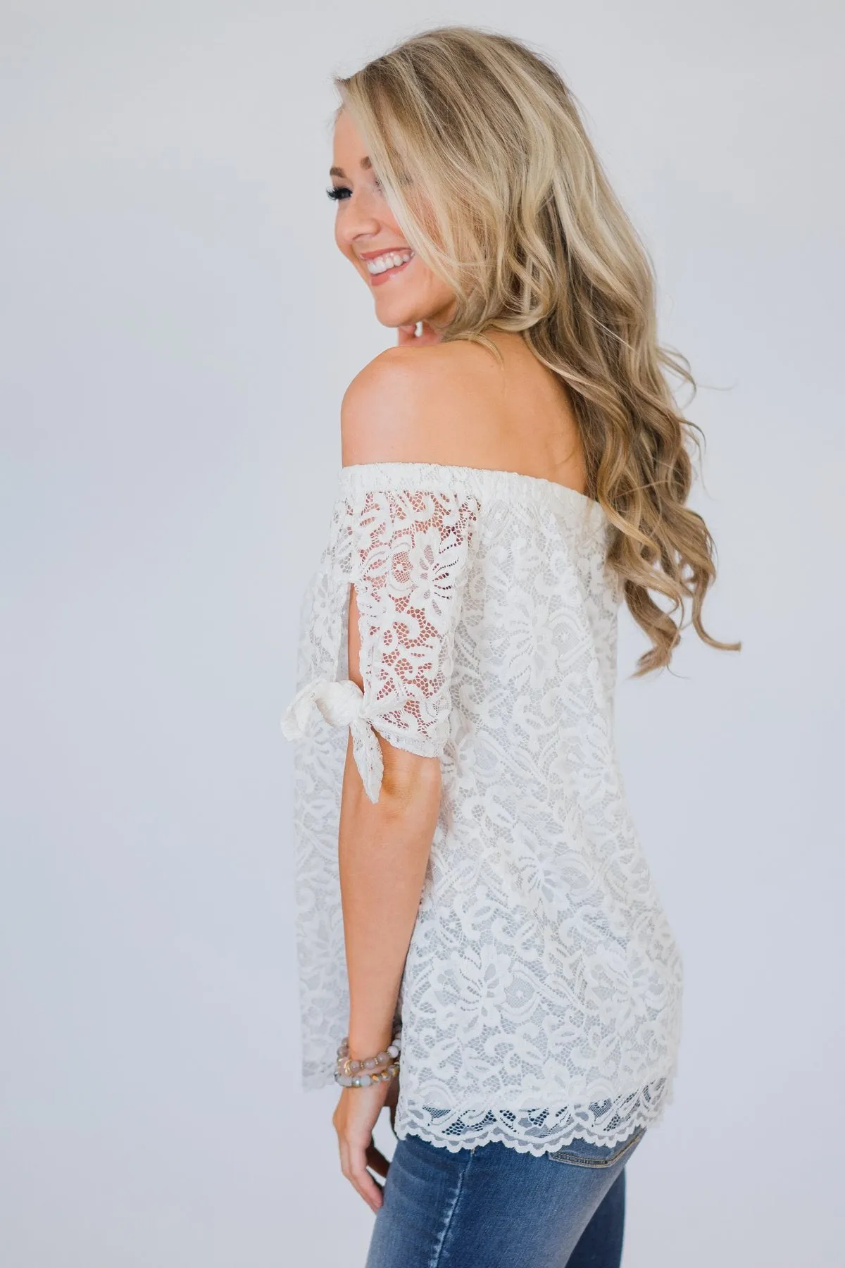 Lucky Charm Lace Off The Shoulder Top  - Ivory