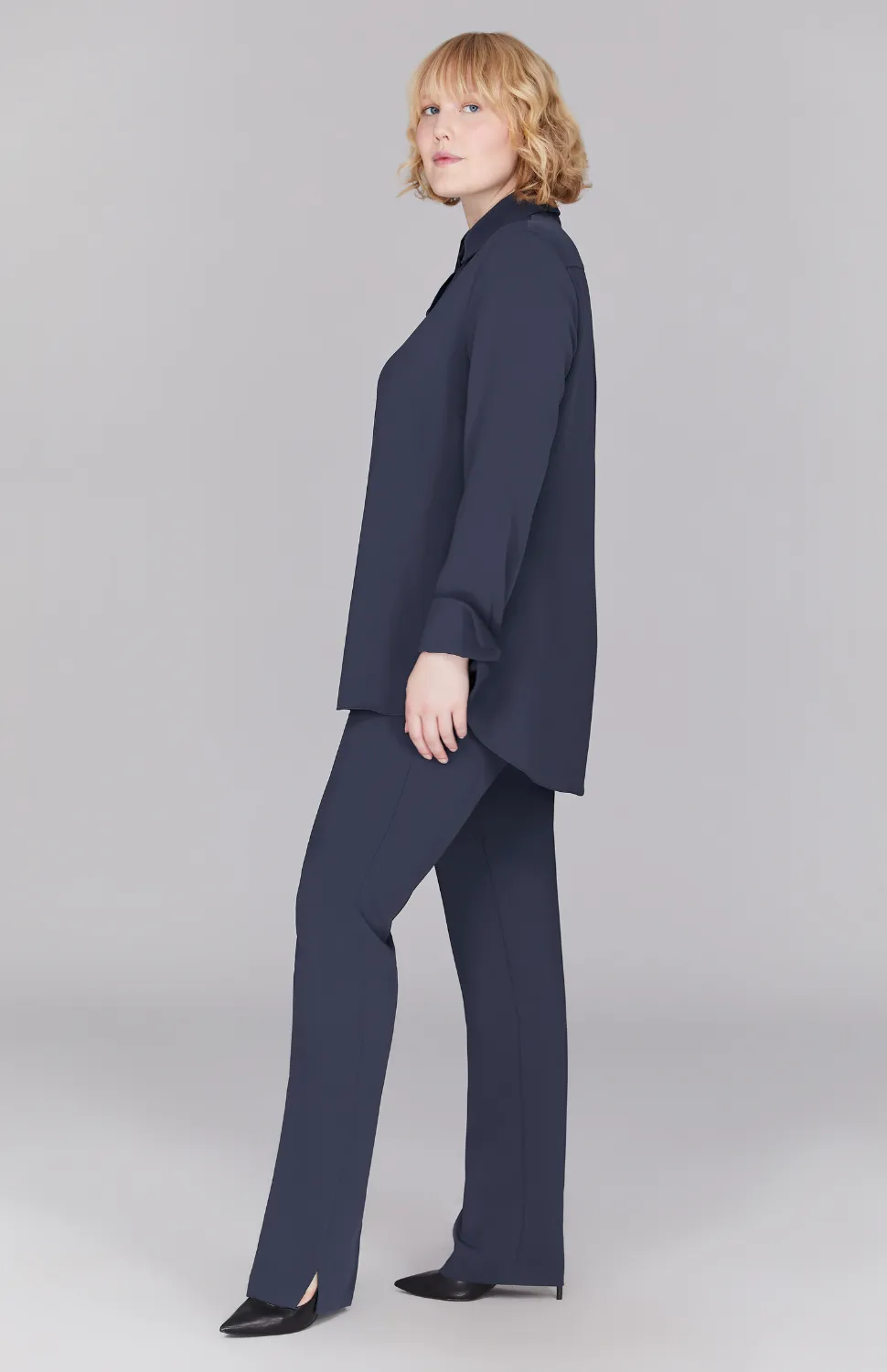 Lustrous Crepe Essential Narrow Leg Pant w/Flat Front, Back Elastic, & Slimmest Fit