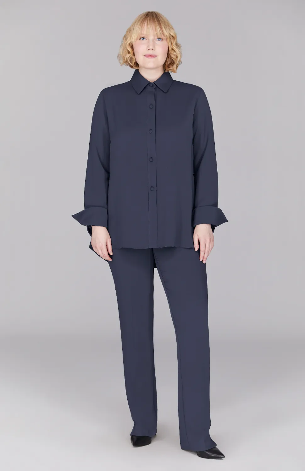 Lustrous Crepe Essential Narrow Leg Pant w/Flat Front, Back Elastic, & Slimmest Fit