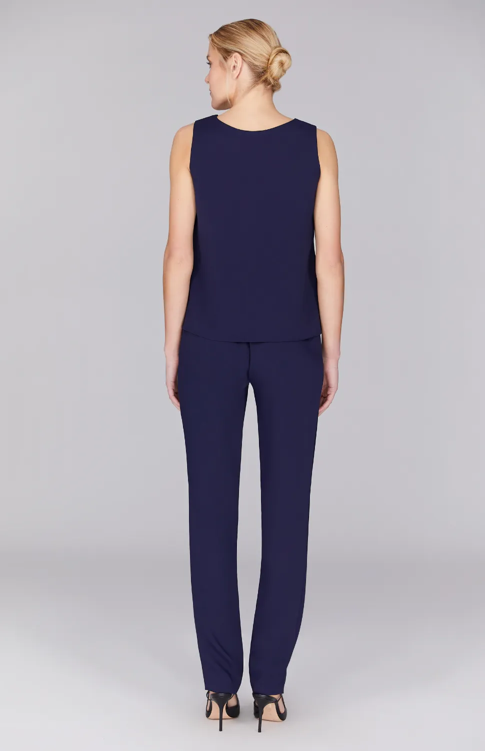 Lustrous Crepe Essential Narrow Leg Pant w/Flat Front, Back Elastic, & Slimmest Fit