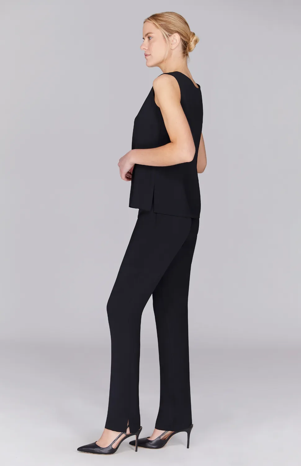 Lustrous Crepe Essential Narrow Leg Pant w/Flat Front, Back Elastic, & Slimmest Fit
