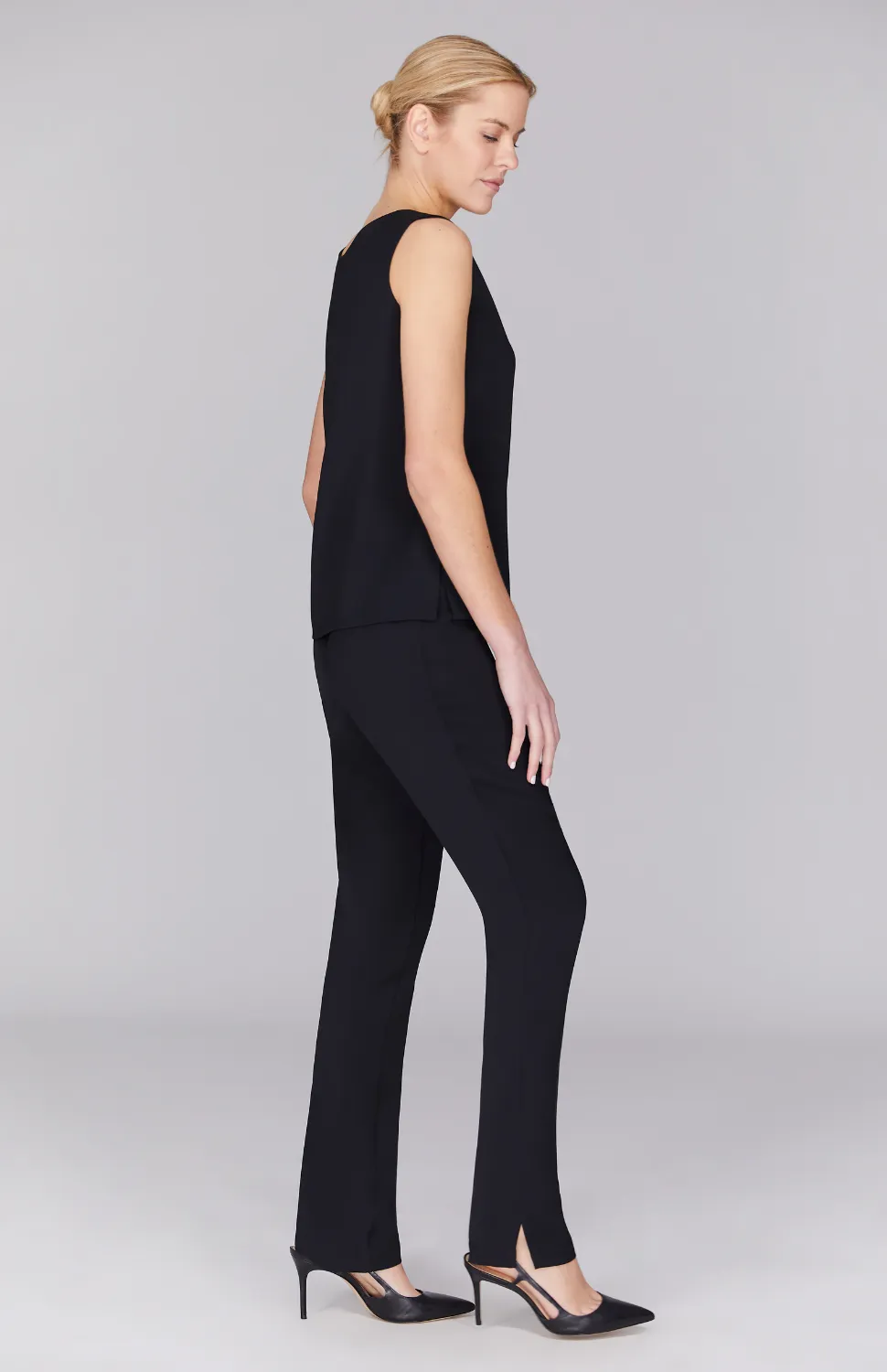 Lustrous Crepe Essential Narrow Leg Pant w/Flat Front, Back Elastic, & Slimmest Fit